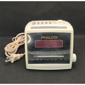 Vintage Philco 555K Cube AM FM Alarm Clock Radio White Retro Tested Works Decor